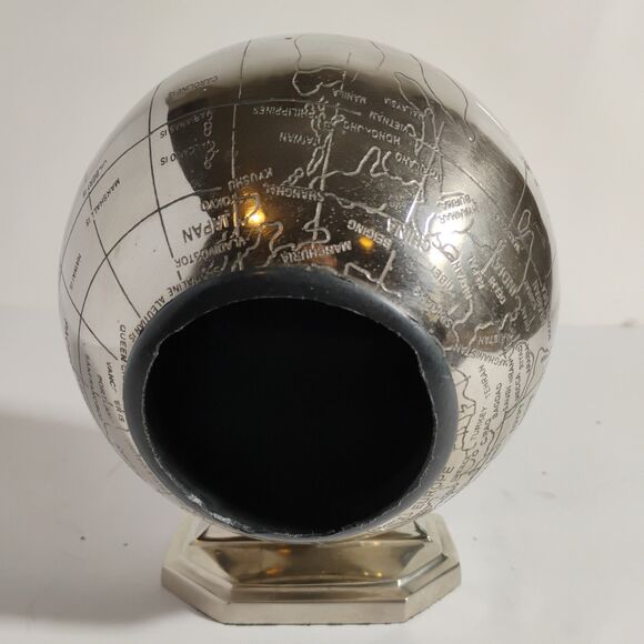 Vintage Pier 1 World Clock Art Deco Globe Retro Metal Silver Tested - Picture 8 of 16